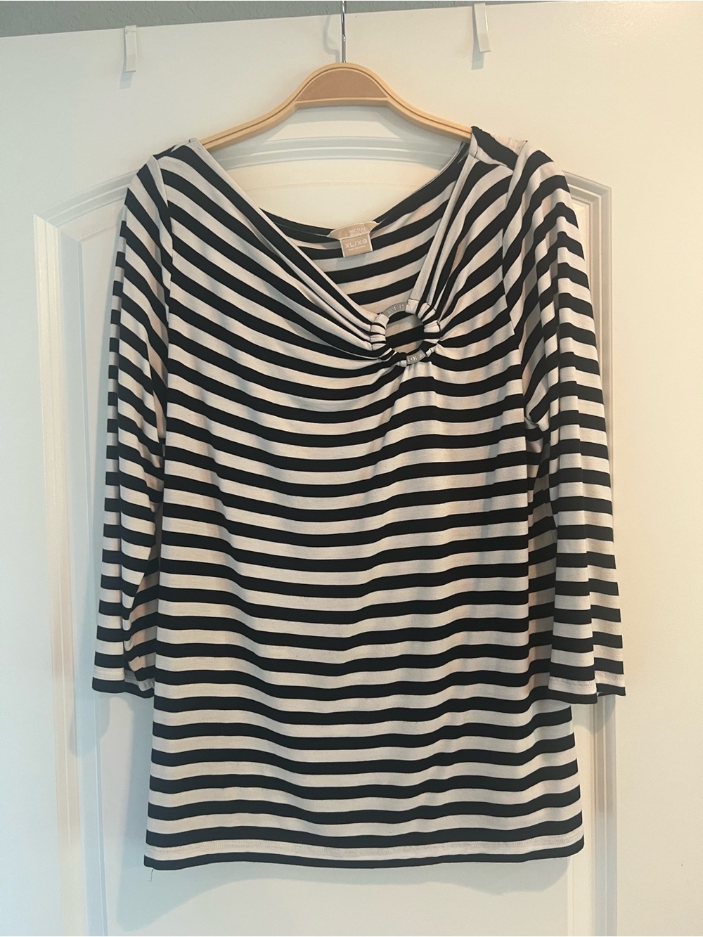 MICHAEL Michael Kors Black & White Striped Ring-Accent Boatneck Top